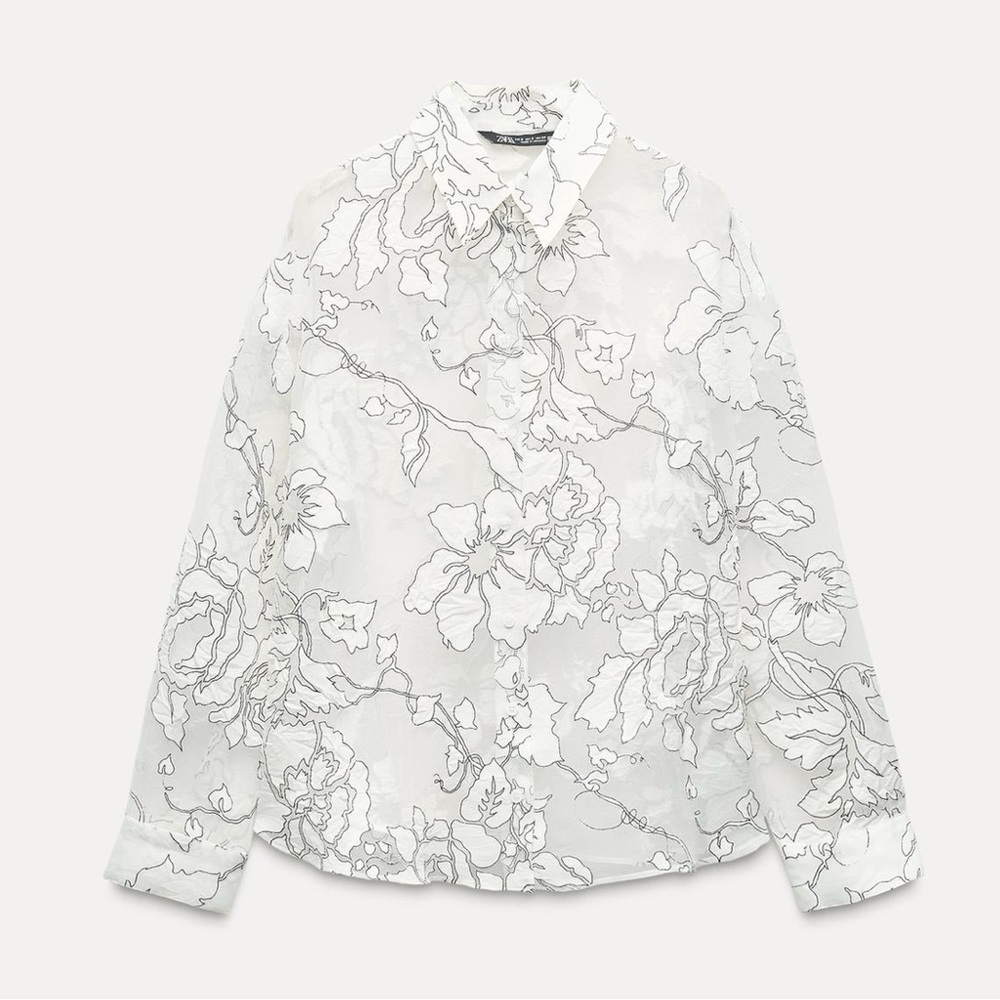 White Button Down with Black Florals